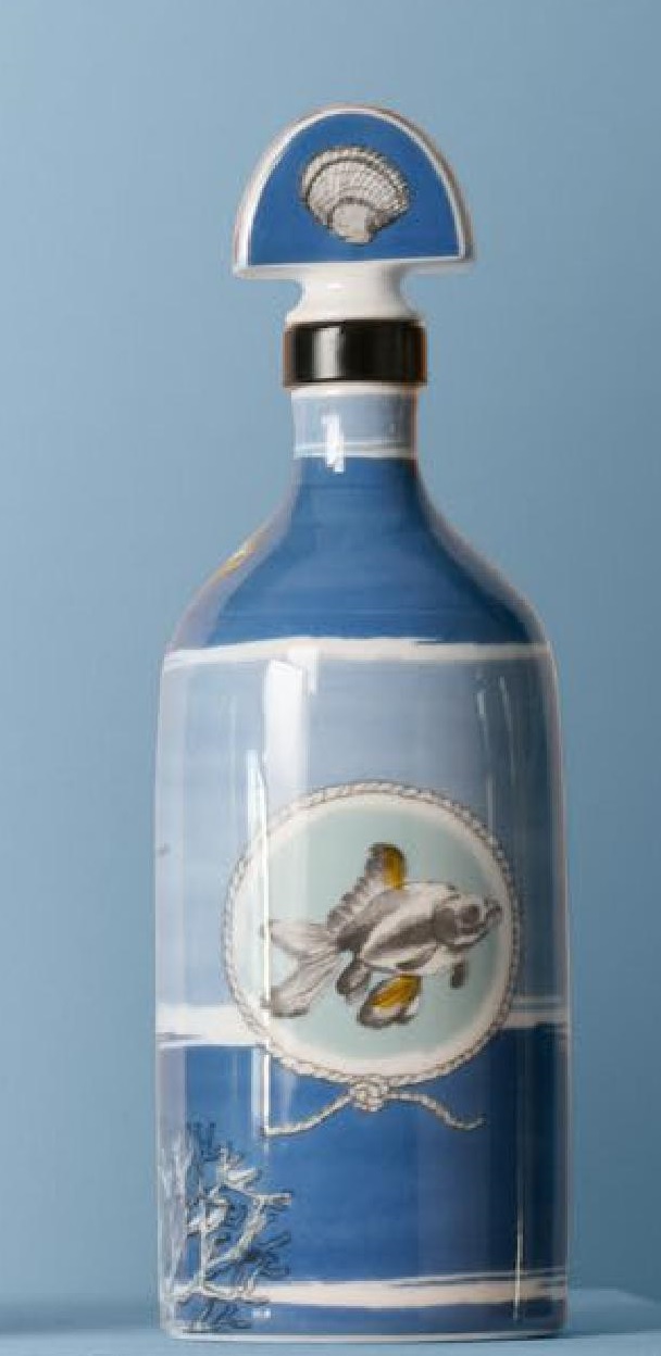 Bottiglia olio in porcellana  doppio decoro- collezione Coastal -  h 26x8 cm - Baci Milano